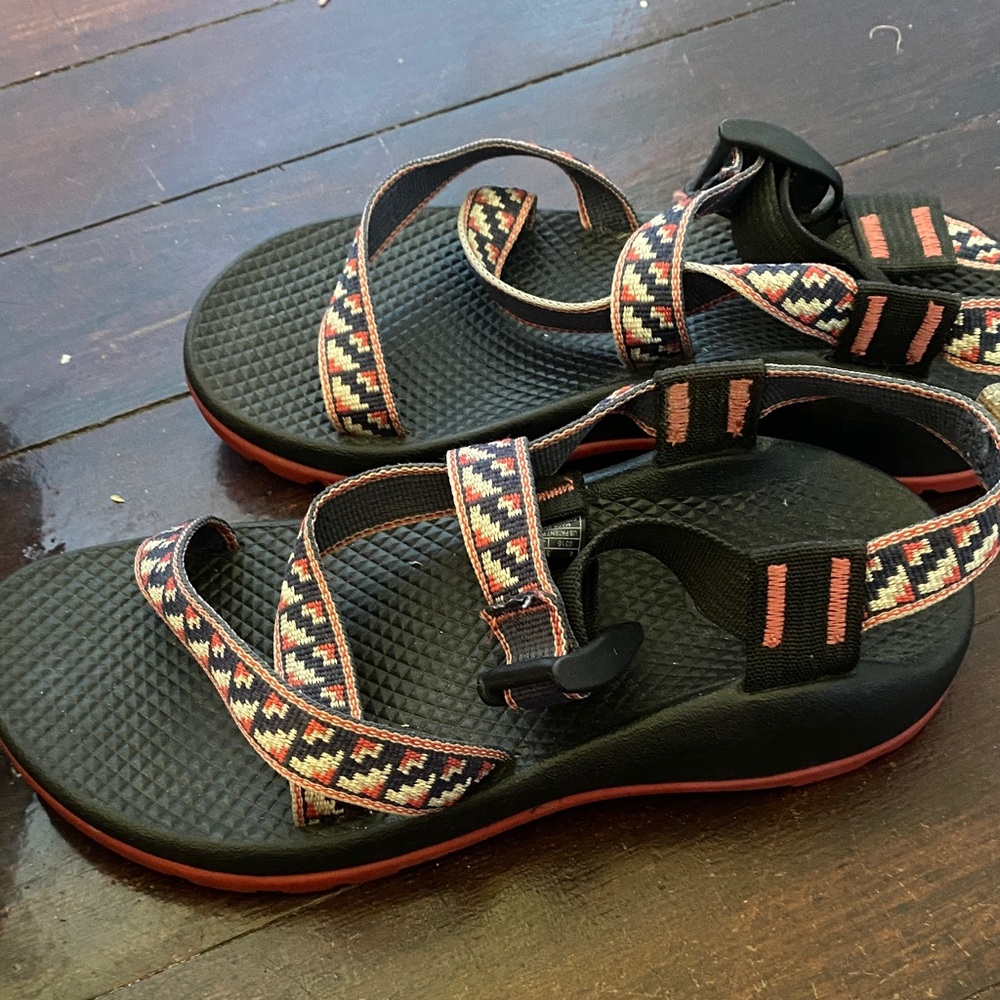 Chaco Black and Multicolor Patterned Sandals